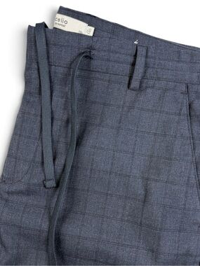 Celio 24h NWOT Men’s 36 Blue Gray Plaid Drawstring Tailored Pants